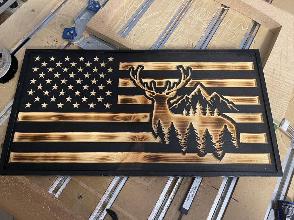 Deer & Mountains USA Flag